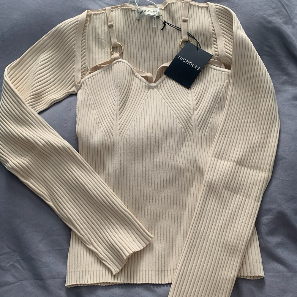NWT - Nicholas Janine Ribbed Knit Cage Detail Top COCONUT CREAM - Picture 3 of 5